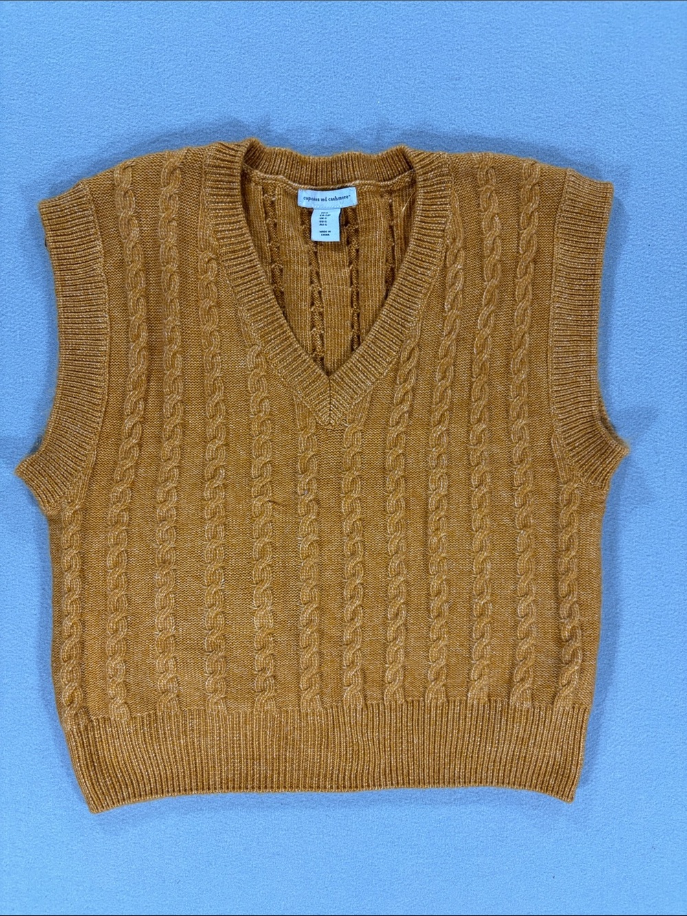 Cupcakes and Cashmere orange Mustard Cable Knit V‑Neck Sweater Vest S